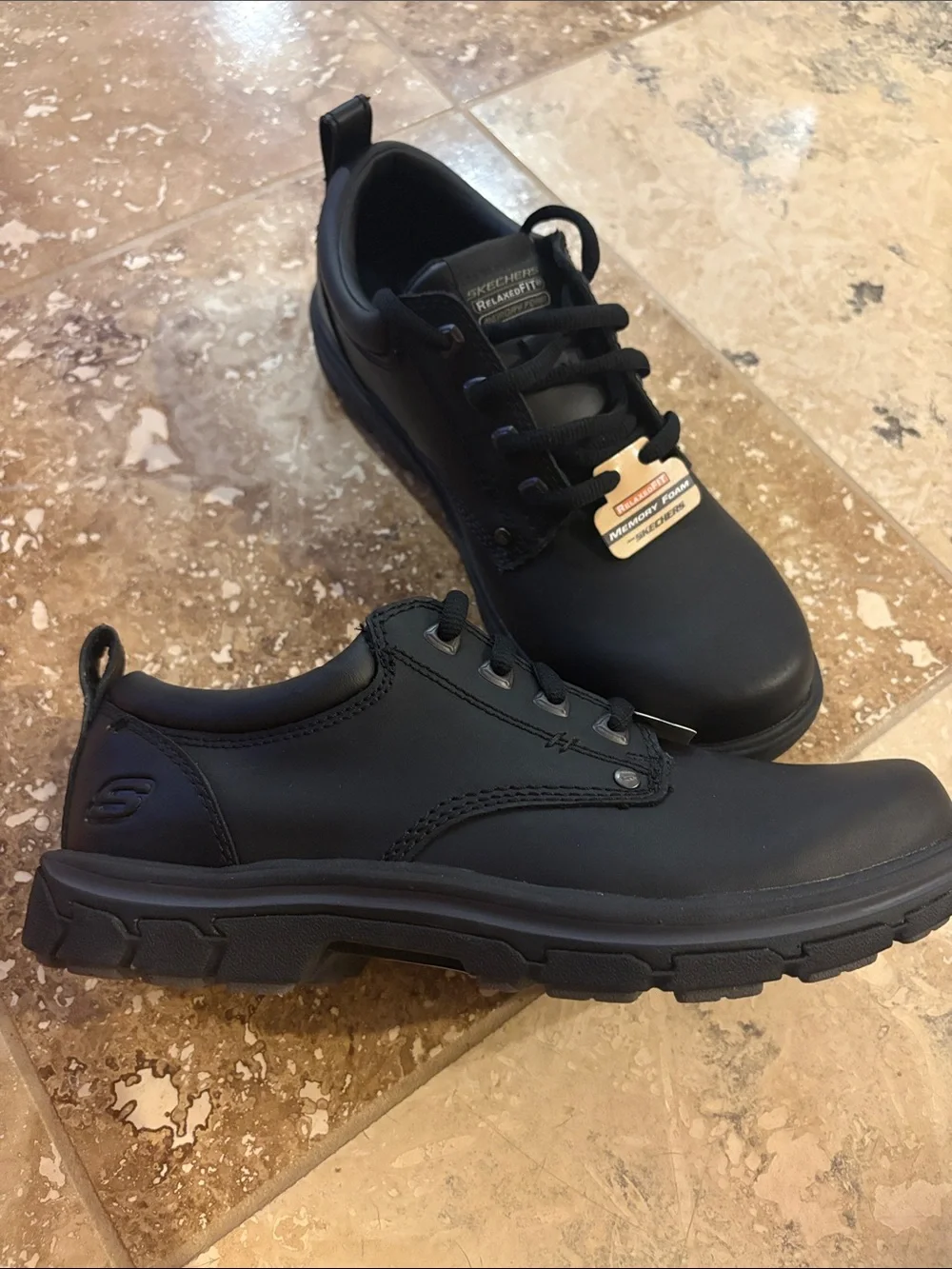 Skechers Black Men's Relaxed Fit Lace-Up Work Oxfords